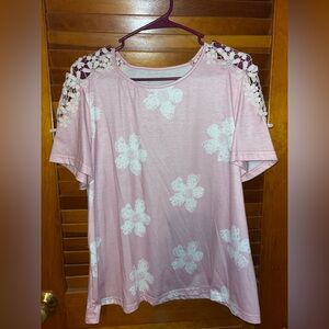 SHEIN Pink Boxy Embellished Short Sleeve Blouse